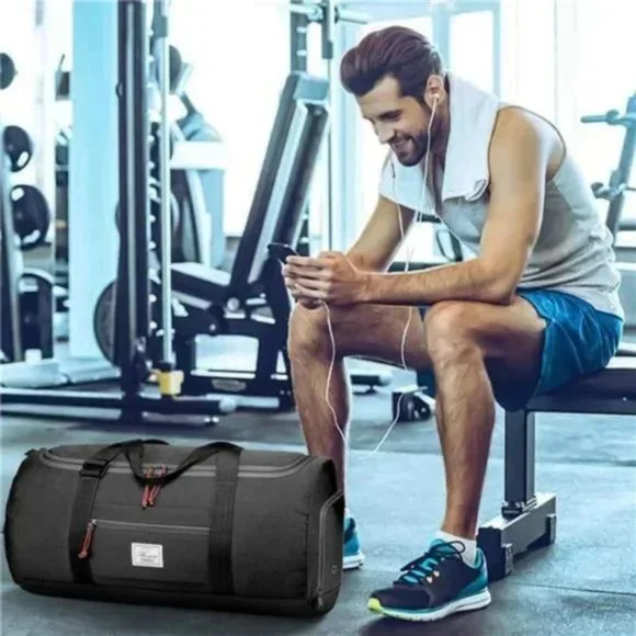 New Waterproof Weekend Overnight Bag Black Duffle Gym Bag Carryon